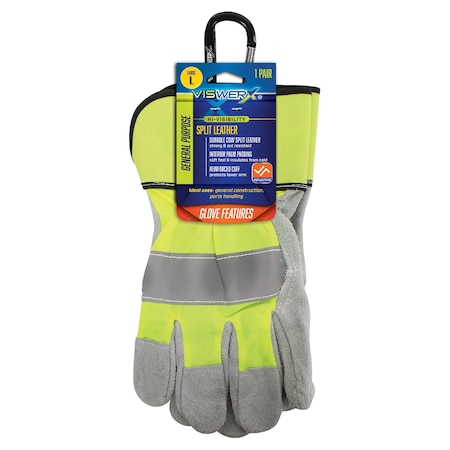Viswerx Hi-Vis Split Leather Palm Glove LG 127-11022